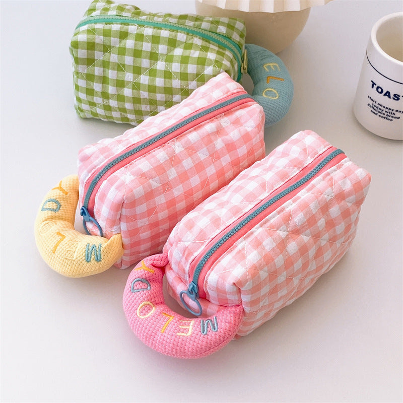 Wholesale Plaid Cotton Embroidered Pencil Case